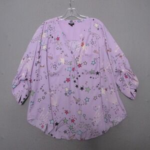 Torrid Harper Georgette‎ Top 2X Purple Cosmic Stars Summer Song 3/4 Sleeve Flowy